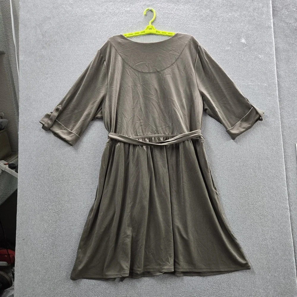 Lane Bryant Women Dress 26/28 Olive Fit & Flare Button Relaxed 3/4 Sleeve NWT